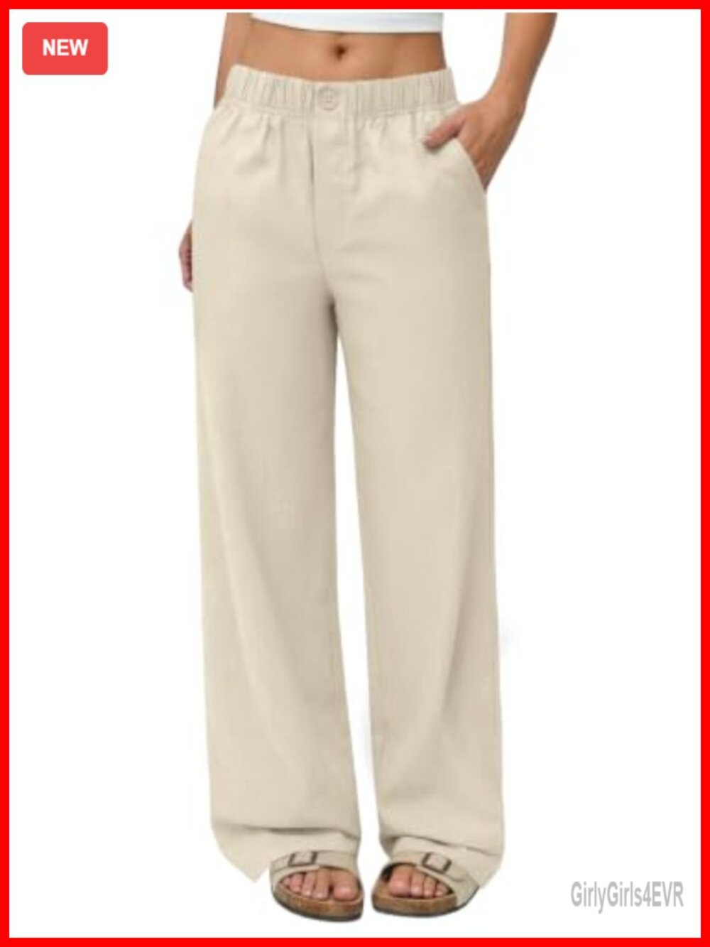 Linen Pants Women Wide Leg Casual Palazzo with Pockets